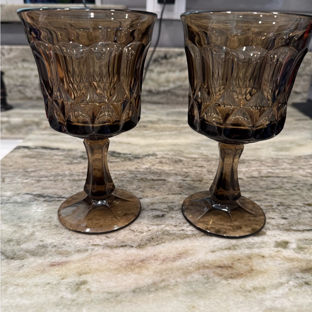 VINTAGE NORITAKE PERSPECTIVE BROWN GLASS GOBLETS